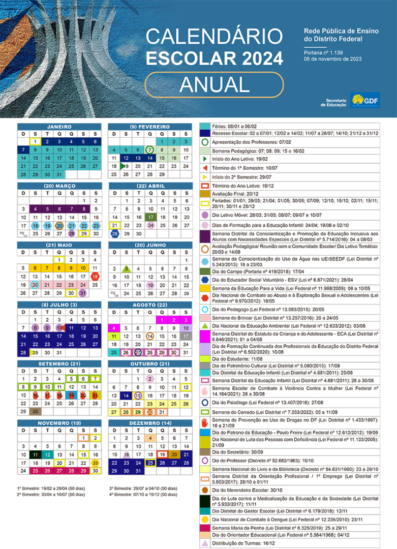 Calendário Escolar SEDF 2024 CEMEIT, escola que projeta!